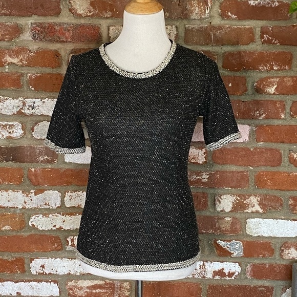 Cabi Coco Shell Top Short Sleeve Tweed Gray Pullover size small - Picture 3 of 8